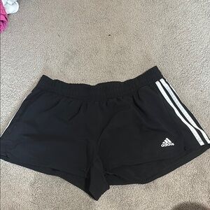 Adidas Black and White Athletic Shorts with Signature Stripes
